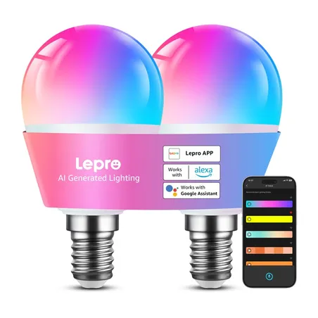LEPRO BP1-2 E14 LED Bulb with Bluetooth and Wi-Fi, 470 lm, 2-pack